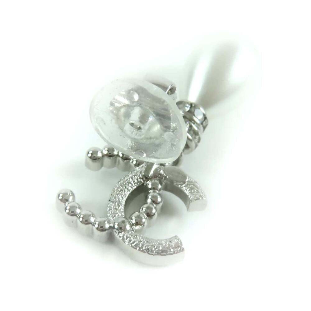 CHANEL Silver Pearl Logo Earrings - Picture 5 of 7